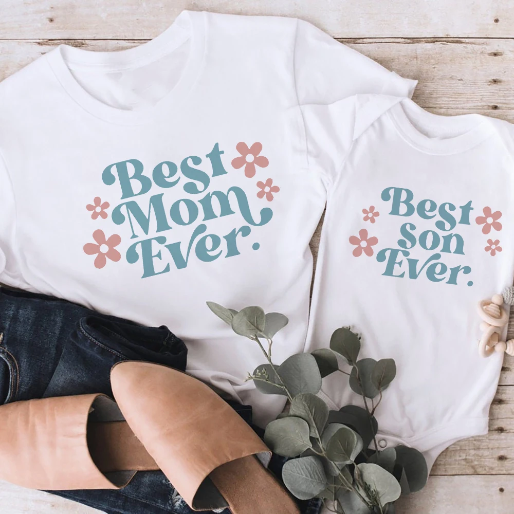 

Best mom ever Mom Shirt best son ever kids t-shirt family matching shirts Vintage Retro Mommy and Me tops tees