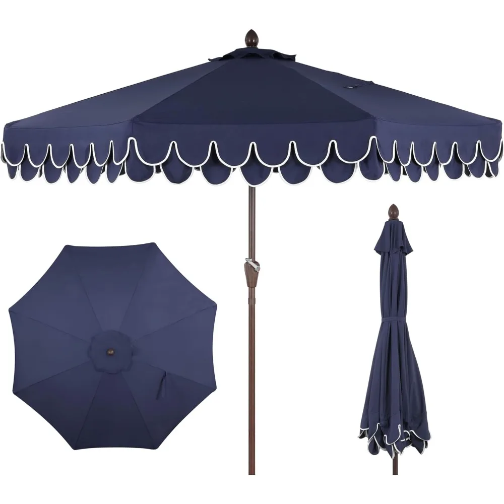 

1002B Tracy 9 ft. Classic MidCentury Scalloped Fringe Market Patio Umbrella with Auto-Tilt, Crank