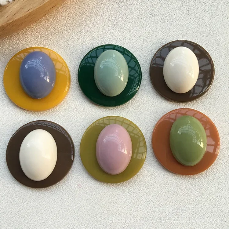 5pcs Japanese cream color geometric oval half-pill resin Flat Back Cabochon For DIY Jewelry Making Accessories