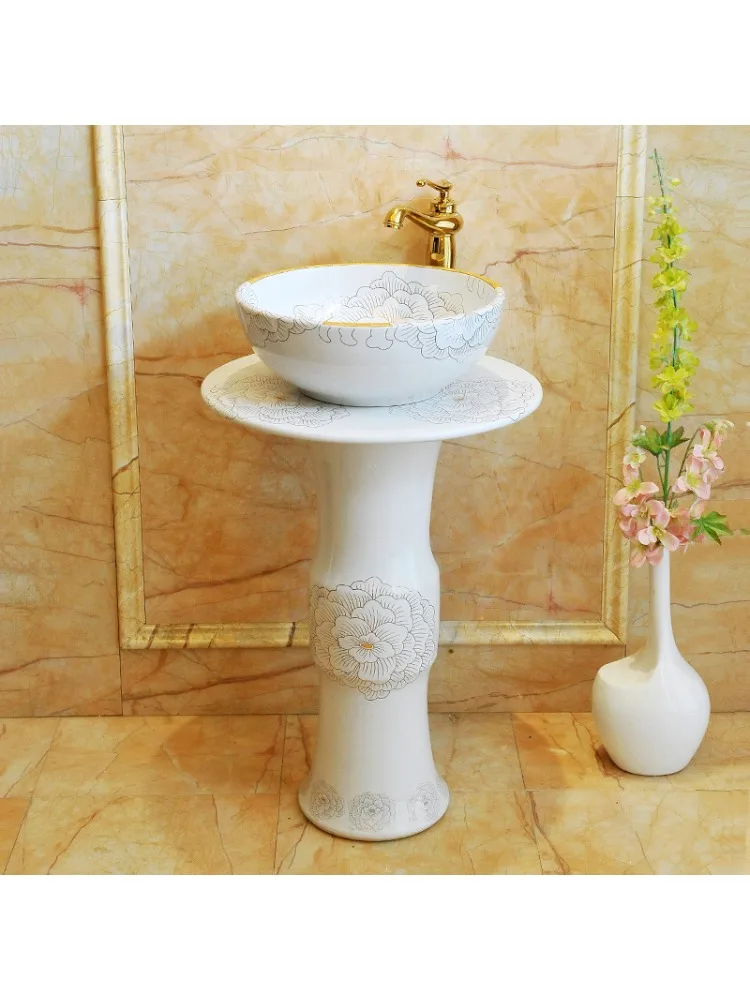 Geïntegreerde kolomwastafel, keramische kolomwastafel, staande balkonwastafel