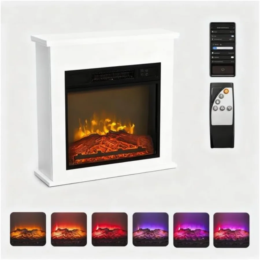 

Умная электрическая каминная печь 25 дюймов с дистанционным управлением через приложение, реалистичный таймер поддельного камина, 6 цветов пламени, 5 ярких пламени