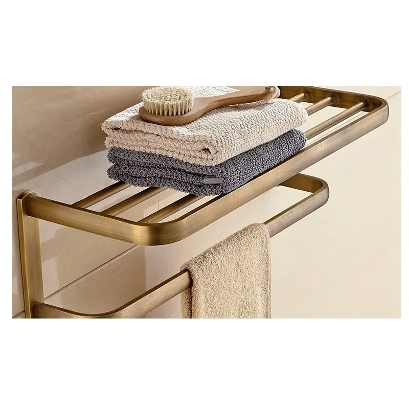 

MADICA 27.5*6.5*66cm Double Towel Bars For Shower Room Towel Rack Vintage Brass Toallero Metal Nail Bronze Towel Rack Hanger