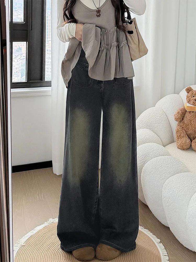 

Women's Fleece Lined Wide Leg Jeans High Waist Straight Cut Loose Fit Bootcut Trousers Casual Cotton Blend Winter Jeans