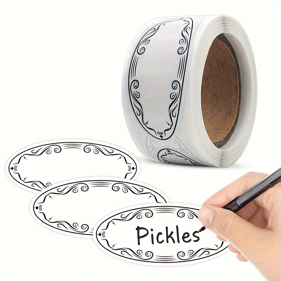 

150 наклеек в рулоне, овальные, белые, записываемые этикетки, наклейки-этикетка для классификации еды, маркировка банок - отличный подарок для продуктов питания и органайзеров