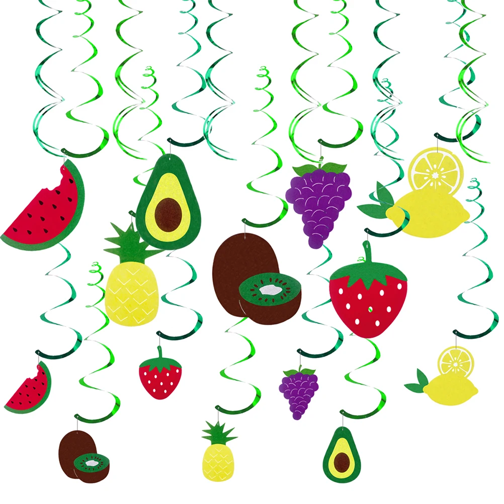 

20pcs Fruit Decoration Spiral Birthday Party Ornament Kids Safe DIY Hanging Decorations for Children Celebration Refreshing