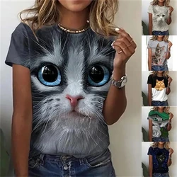 Cute Cat 3D Animel Graphic T ShirtS For Women Casual Fashion Tops Short Sleeve O Neck Tees Breathable Comfortable Female Top