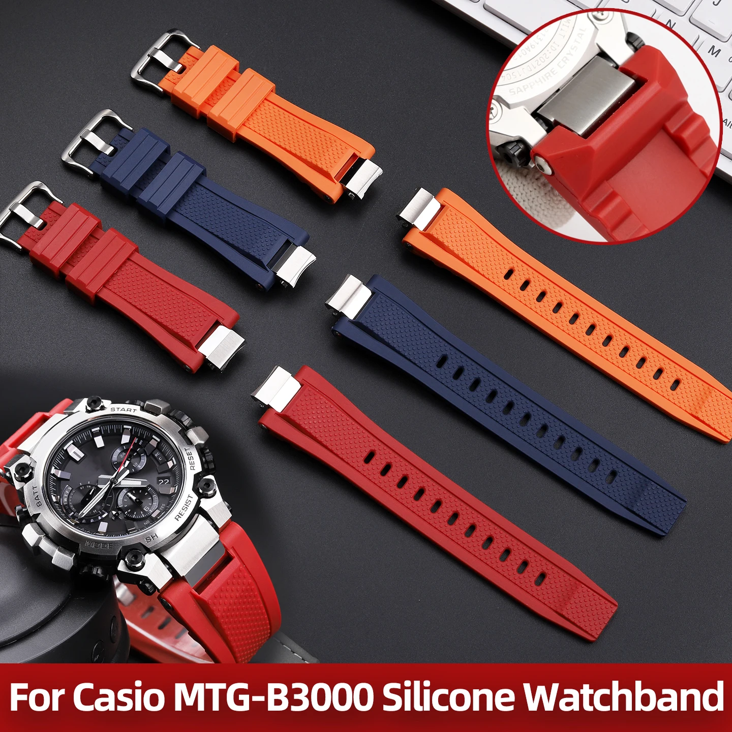 

Для Casio G-shock MTG-B3000 спортивный силиконовый ремешок для часов модифицированный MTG-B3000 уличный водонепроницаемый ремешок для часов мужская цепочка для часов черный