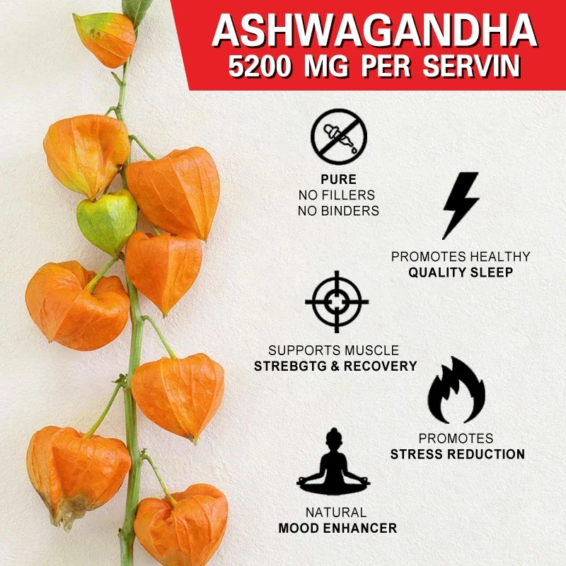 5in1 Ashwagandha Capsules - Equivalent To 5200 Mg Powder - Mood & Strength Support Supplement