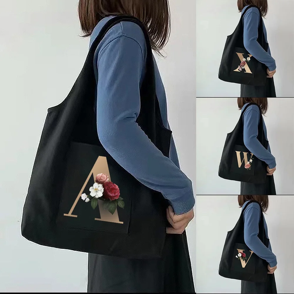 Ladies Canvas Bag Large Capacity Travel Portable Messenger Shoulder Shopping Bag Foldable Grocery Storage Bags with Side Pockets