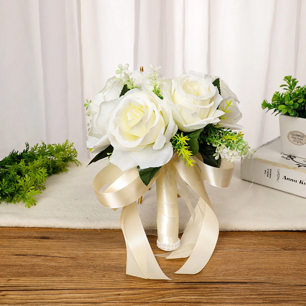 Western Style Wedding Bouquet Silk Flower Simulation Rose Bouquet Small Size New Sen Style Bride Bouquet