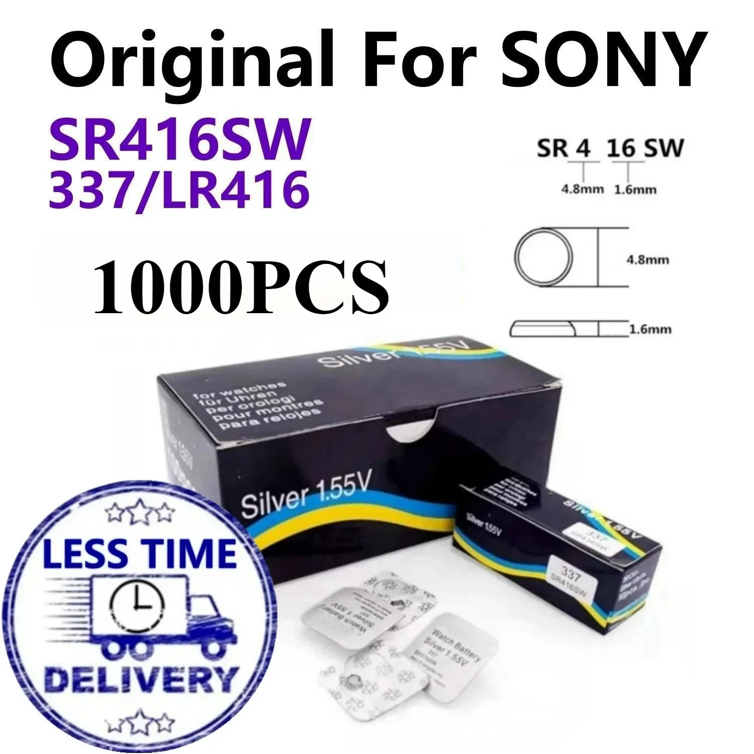 

Original 1000pcs 1.55V For SONY SR416SW button battery watch battery coin cell batteries 623 D337 337 SP337 Individual packagin