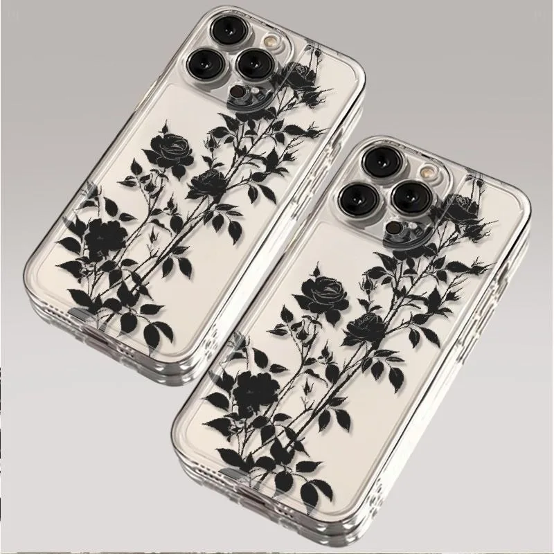 Clear Black Rose Branch Case For Samsung A02 A03 A10 A20 A50 A11 A31 A51 A71 A12 A13 A22 A32 A52 A72 A23 A33 A53 A73 A26 Case