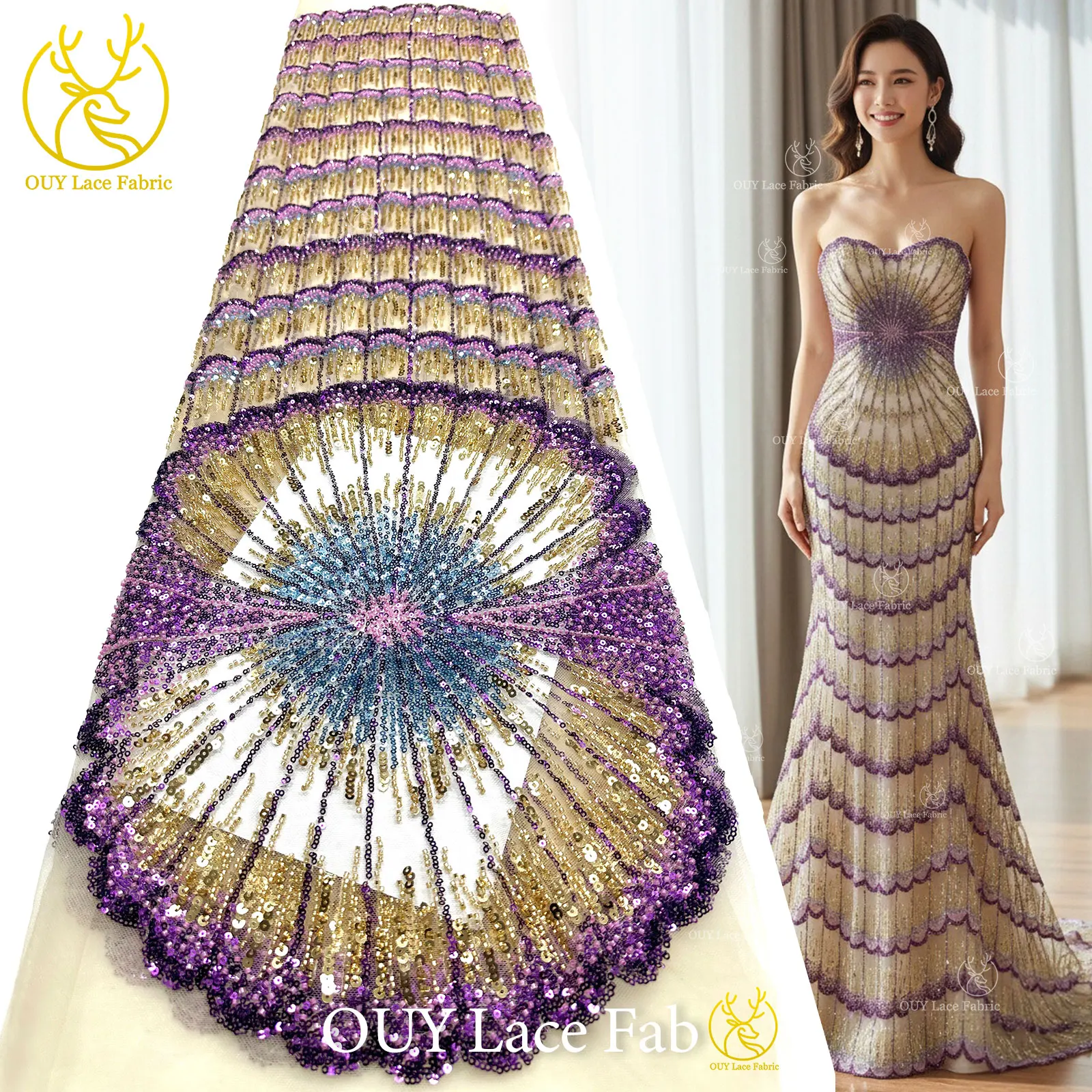 Tela de encaje africana de lujo Royal Luxury 2026, encaje nigeriano de alta gama con lentejuelas y cuentas, encaje francés de tul para mujer, para coser vestidos de fiesta y graduación.