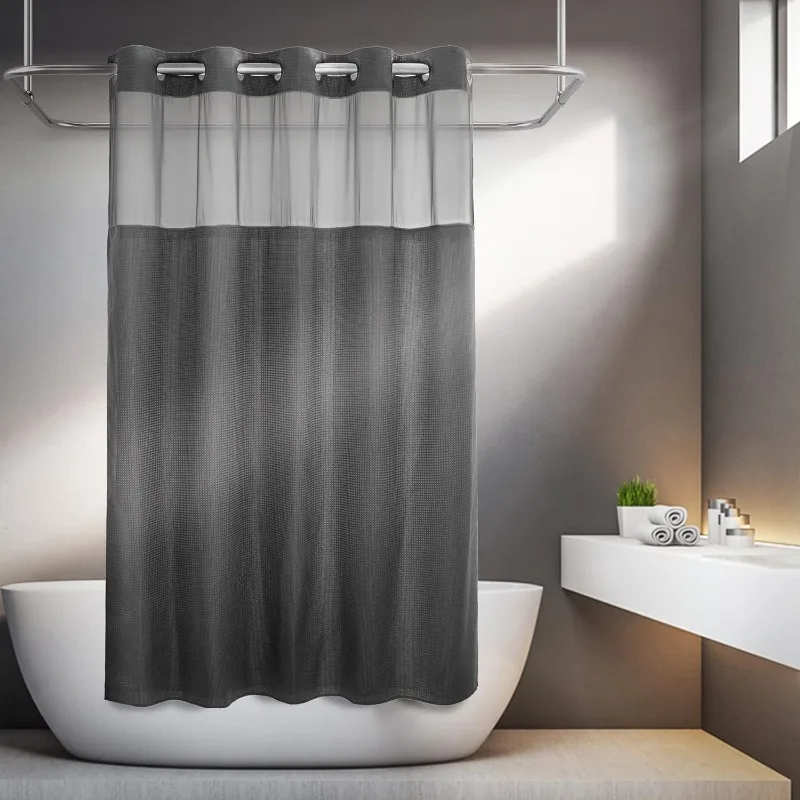 

No Hooks Required Dotted Waffle Weave Shower Curtain with Snap in Liner - 71W x 74H,Hotel Grade