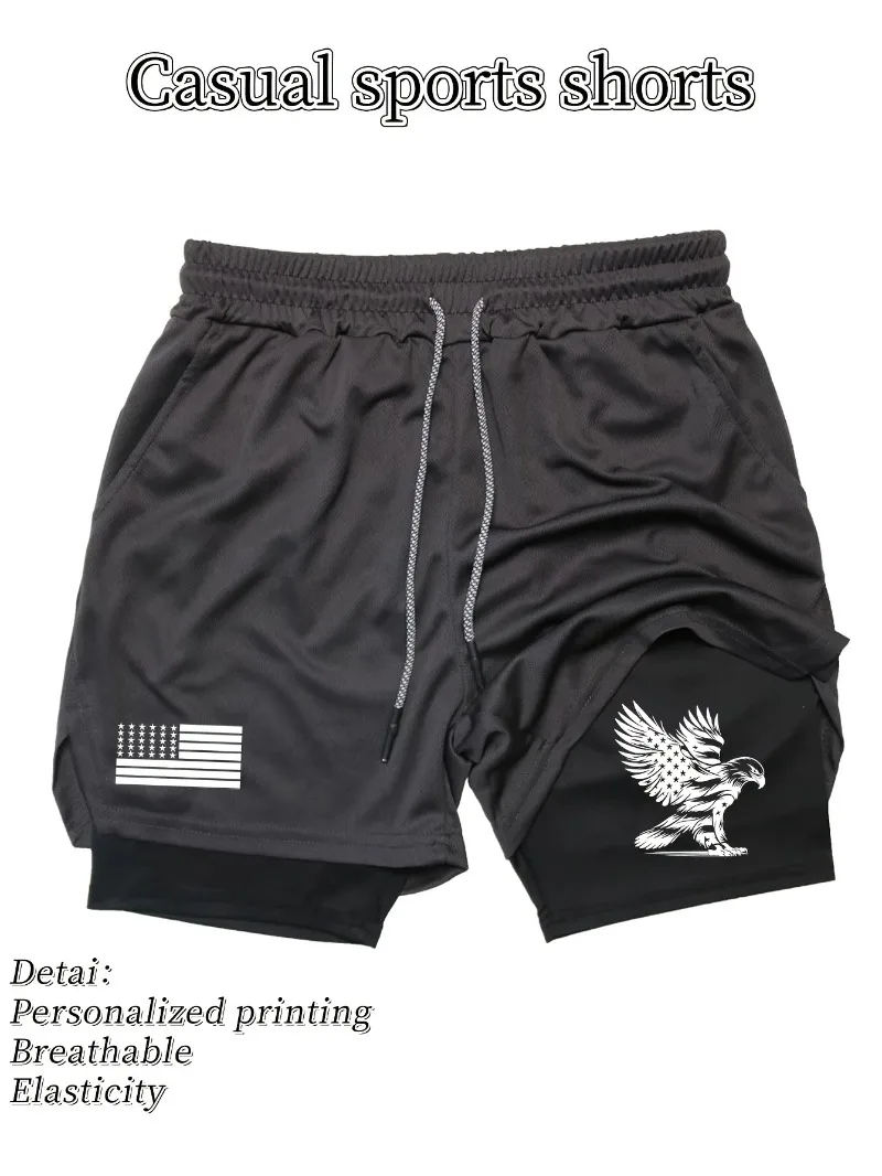 

Мужские быстросохнущие дышащие высокоэластичные двухслойные шорты для фитнеса для занятий спортом на открытом воздухе, регулируемые шнурки на талии, шорты 2 в 1