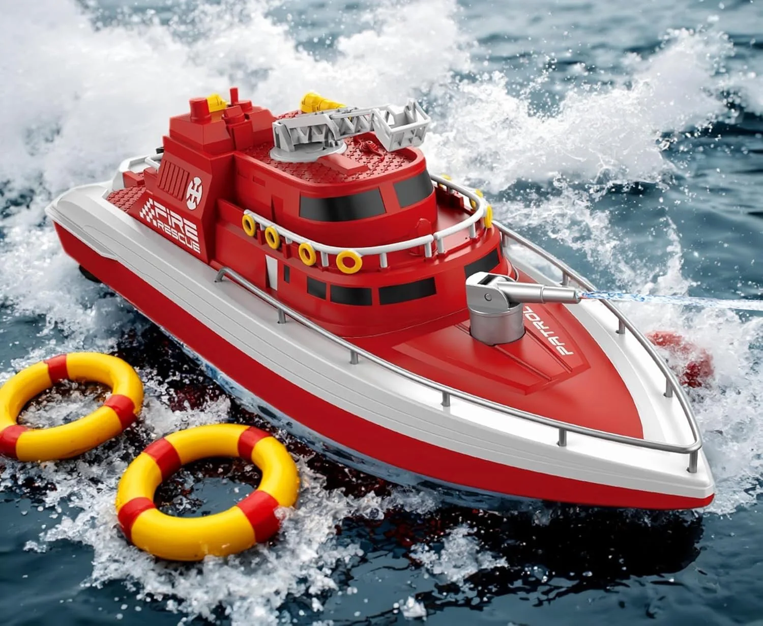 Remote Control Boat on Lake Pool H158 H160 H139 Fireboat Rescue Water-Spraying 15km/h 38CM Pool Water Toy For Kids Boys Beginner