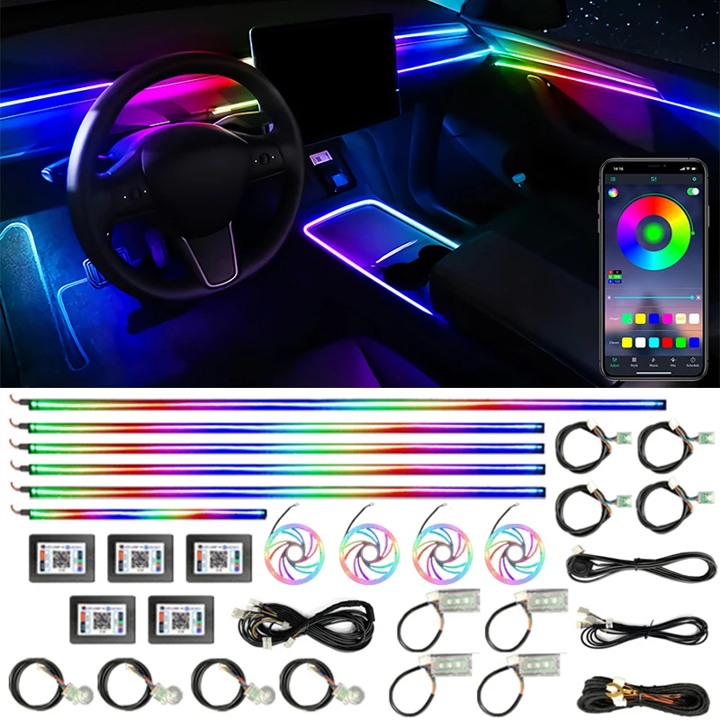 

64 RGB симфоническое освещение автомобильные окружающие лампы автомобильная атмосфера универсальная неоновая акриловая Радуга App светильник разноцветные фонарики