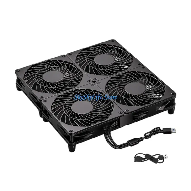 E65E 1Pc 12Cm Quiet USB Fan With Vibration Absorbing Pads For Receiver And Router Cooling