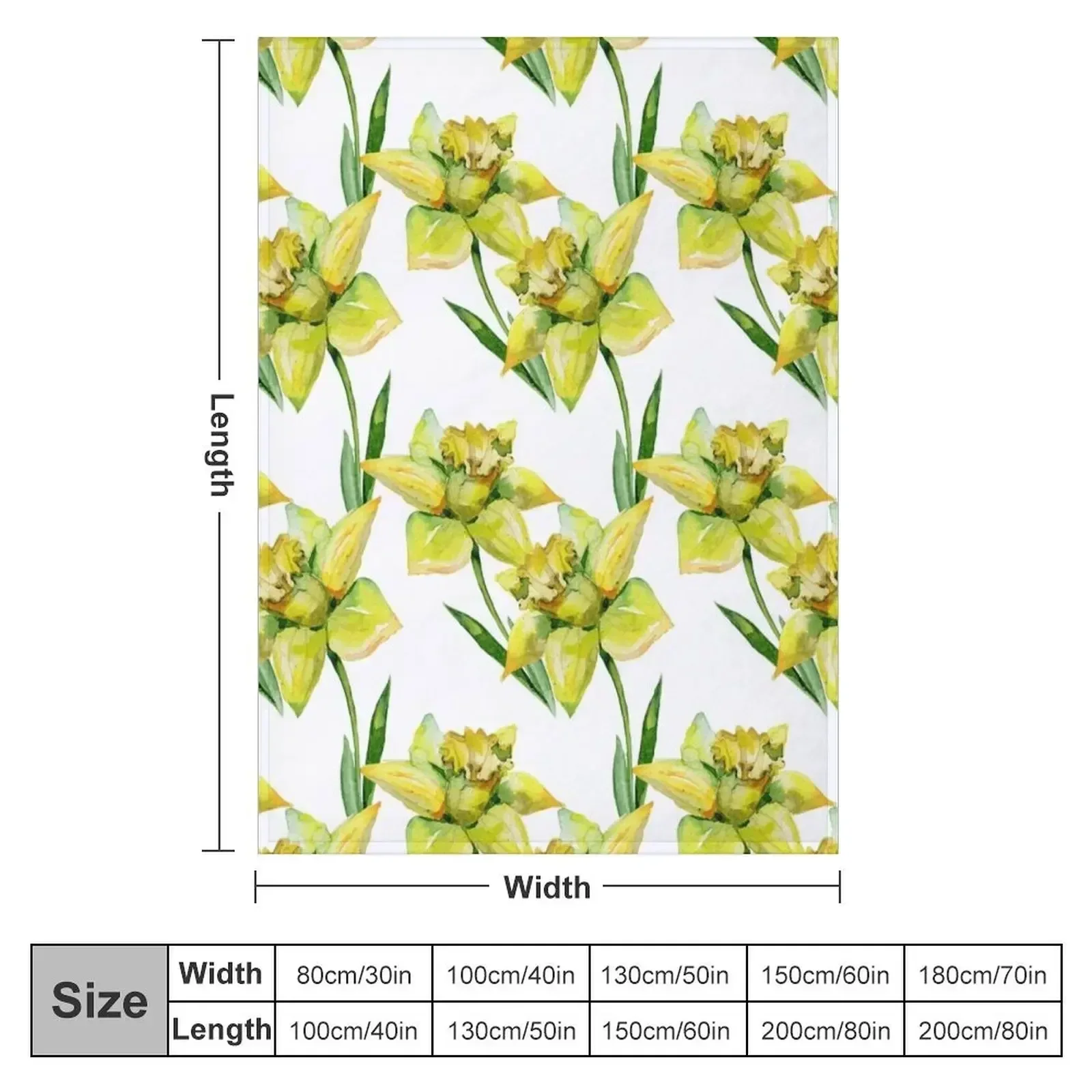 Spring hand painted yellow green watercolor daffodils floral Throw Blanket couch cozy soft plush fuzzy picnic outdoor blanket