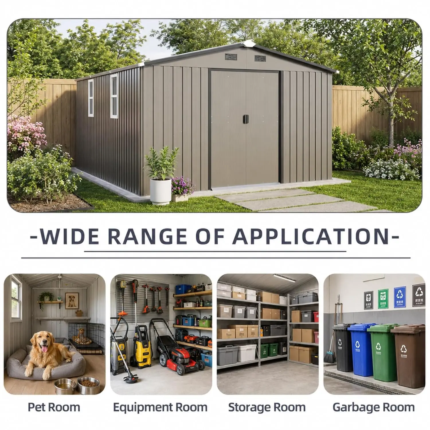 Metal Storage Shed 10x12FT Outdoor Backyard Patio Garden Tool House, Customized - view 4