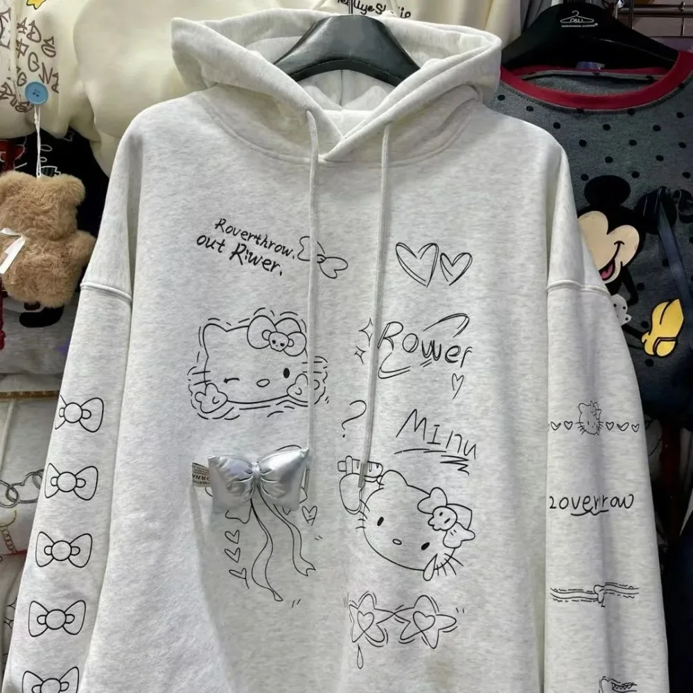 

Miniso Hello Kitty Long Sleeves Loose Cartoon Printing Round Neck Hoodie New Fashion Leisure Versatile Best Friend Outfit Gift