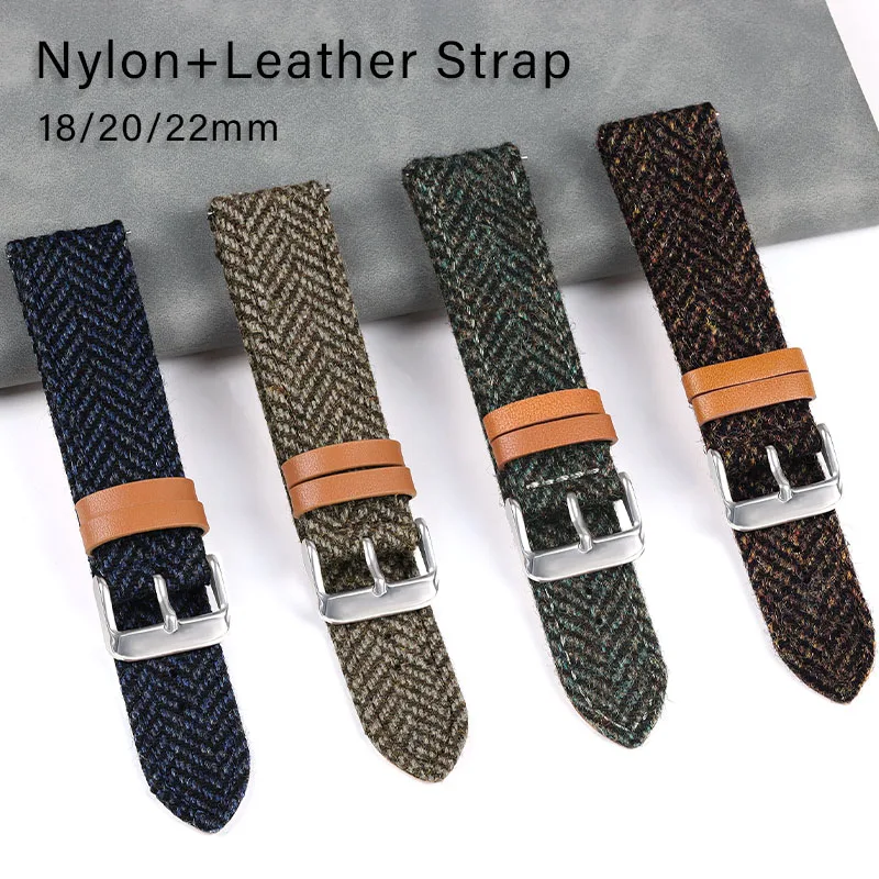 세이코용 빈티지 나일론 가죽 스트랩, 퀵릴리즈 소프트 교체 시계 밴드, 삼성 갤럭시 손목 밴드, 18mm, 20mm, 22mm