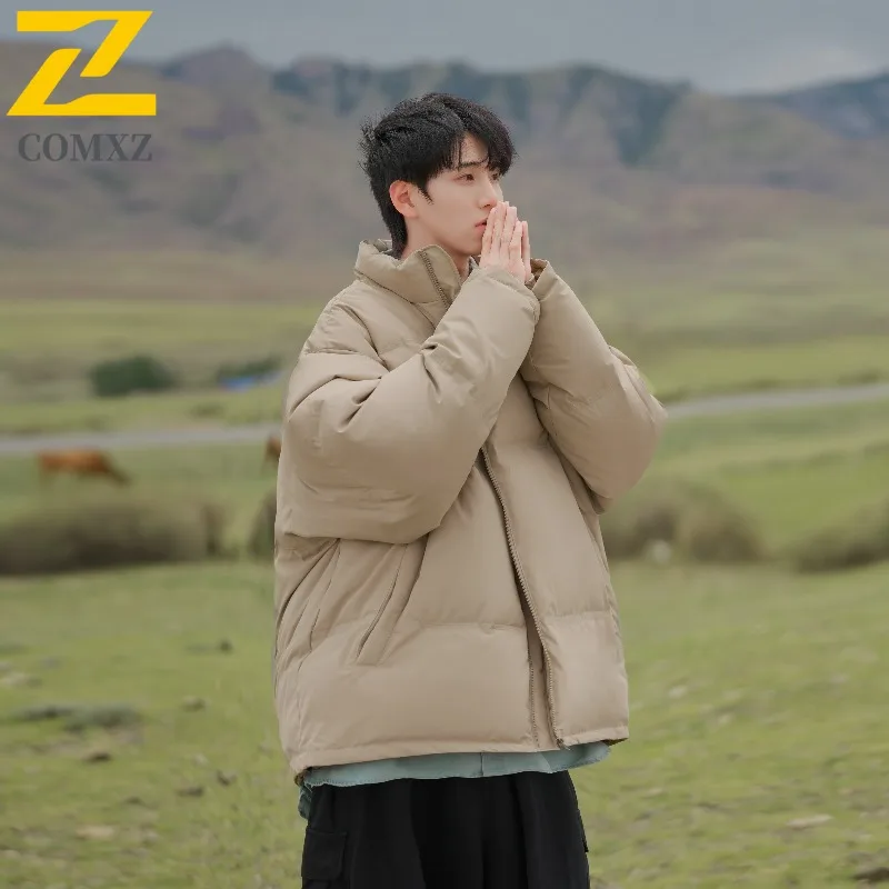 COMXZ Men Parker Coat Thickened Warm Ski Street Windproof Cold-Resistant Travel Cotton-Padded Jacket Loose Snow Puffer Jackets