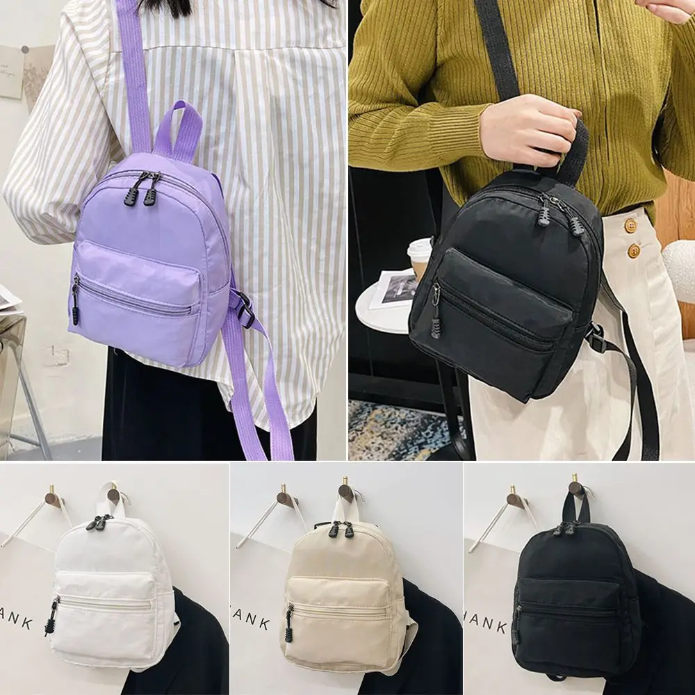 Women Casual Nylon Small School Bags Mini Backpacks Female Bag White Rucksack
