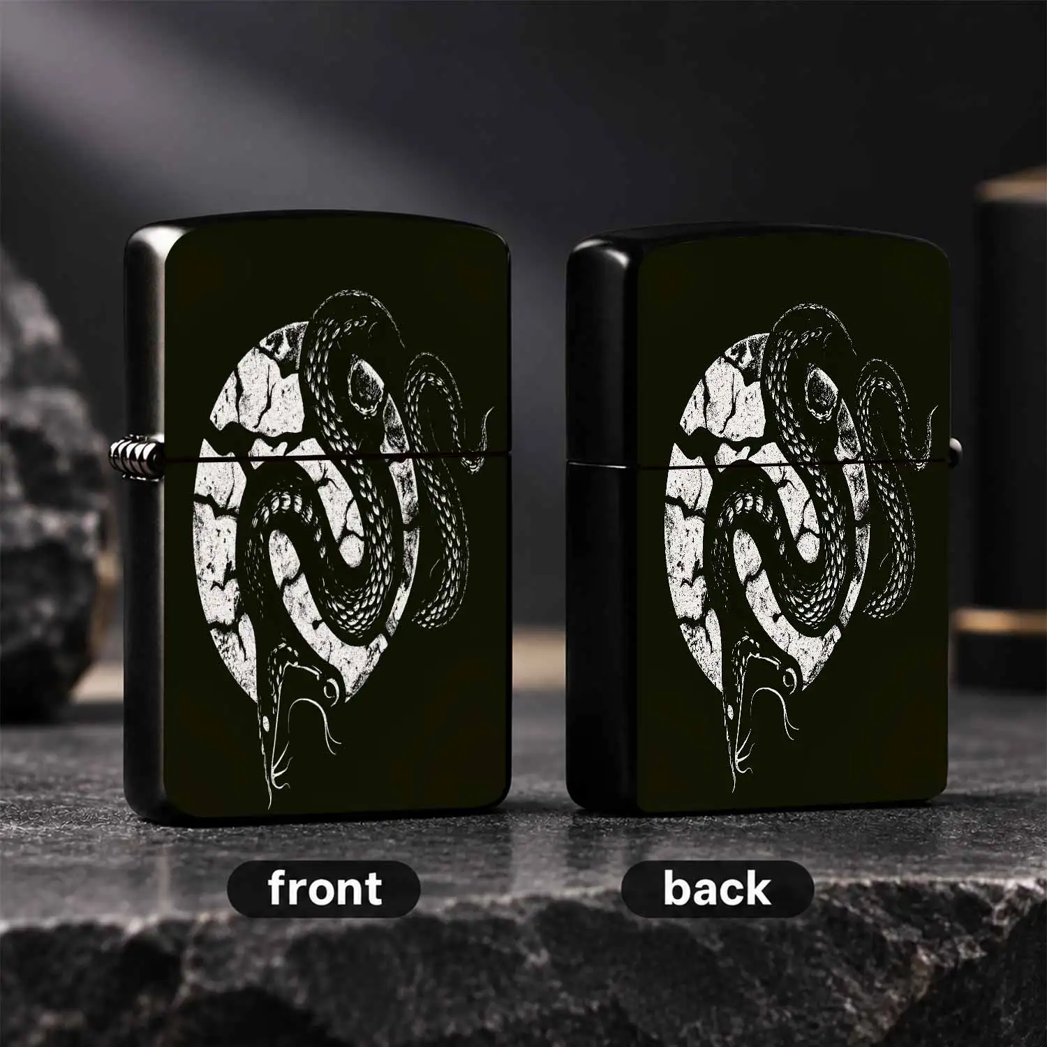 Vintage Dark Style Serpent Printed Portable Lighter, Artistic Stylish Cool Design, Suitable For Daily Commute, Outdoor Activity, Home Use And All Scenarios, Exquisite Craftsmanship, Ideal For Personal Collection And Gif A Humorous And Inter