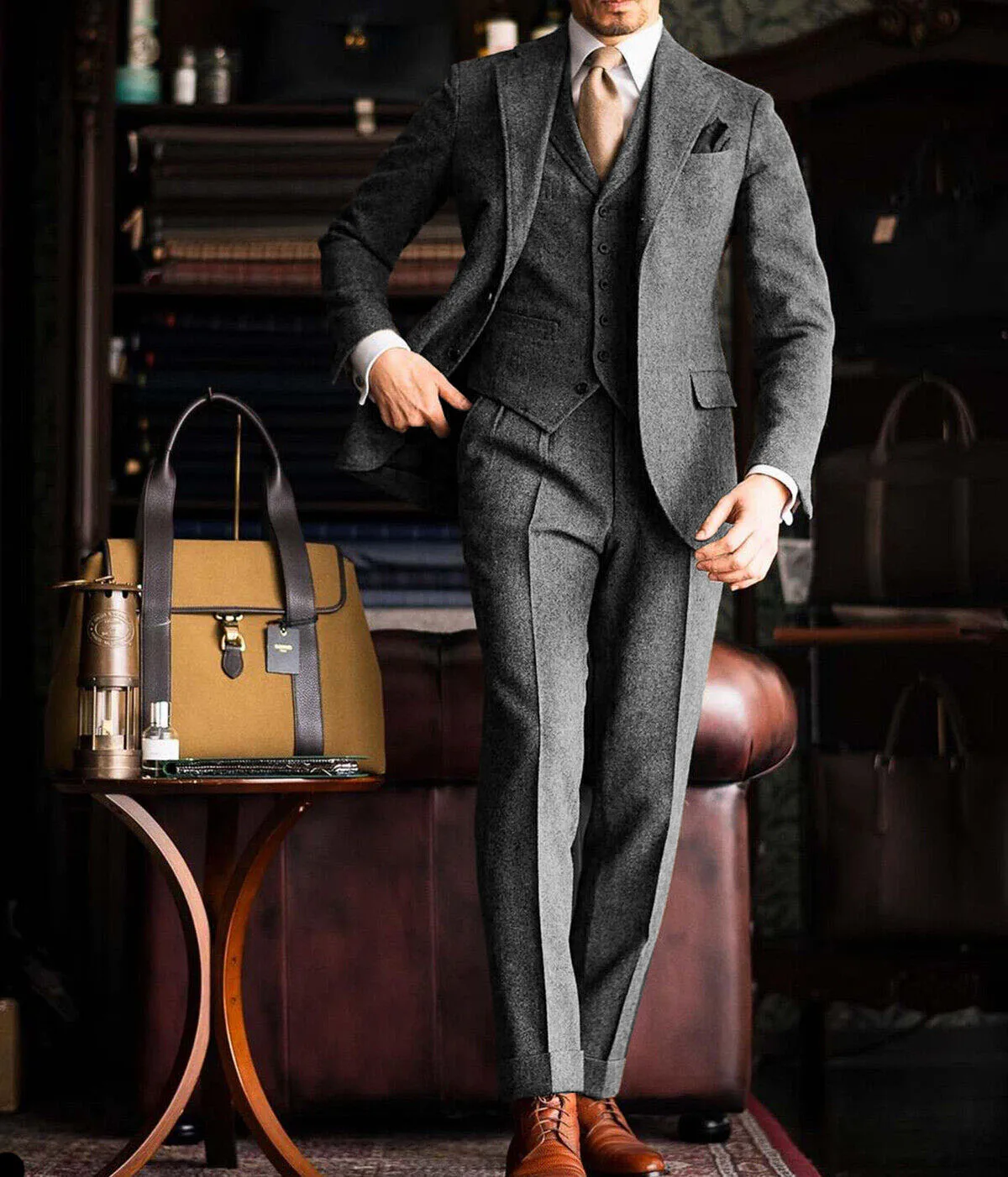 Men\'s Suit Tweed 3 Pieces Formal Business Wedding Prom Groom Tuxedo Single Breasted Costumes Luxury Men\'s Suits Elegant Man Suit
