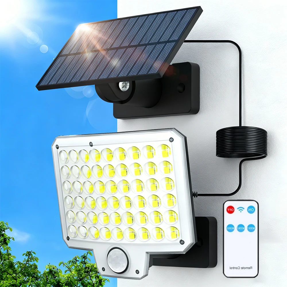 

240 светодиодных уличных солнечных светильников с датчиком движения, IP65, водонепроницаемые, 3 режима, прожектор с пультом ДУ, настенный светильник для сада и двора