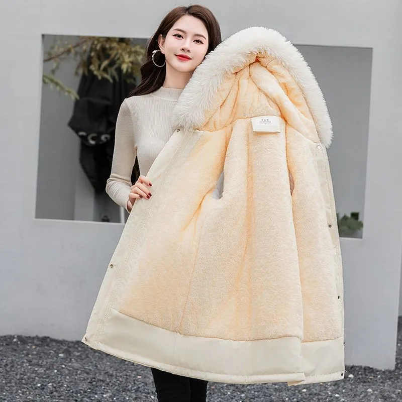 Women Parka Winter Jacket 2024 New Long Coat Wool Liner Hooded Jacket Clothes Fur Collar Thick Down Coat Female Padded Parka