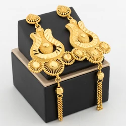 Gold Plated Tassels Earrings for Women Girls Dubai African Geometric Hollowing Out Earrings Daily Wear Fashion Jewelry Accessory