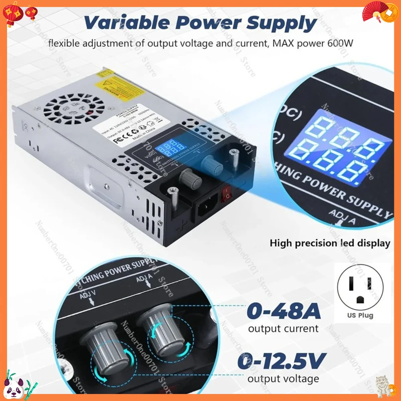 AC to DC Converter 60V DC Power Supply Adjustable 0-60V 0-10A SMPS Max 600W Switching Power Supply US Plug SE-600-12 12V600W