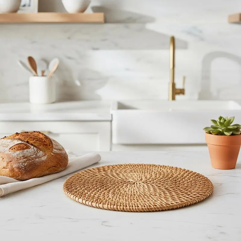Traditional Rattan Coaster Craftsmanship for Coffee Mugs Effective Scald Prevention in Kitchens