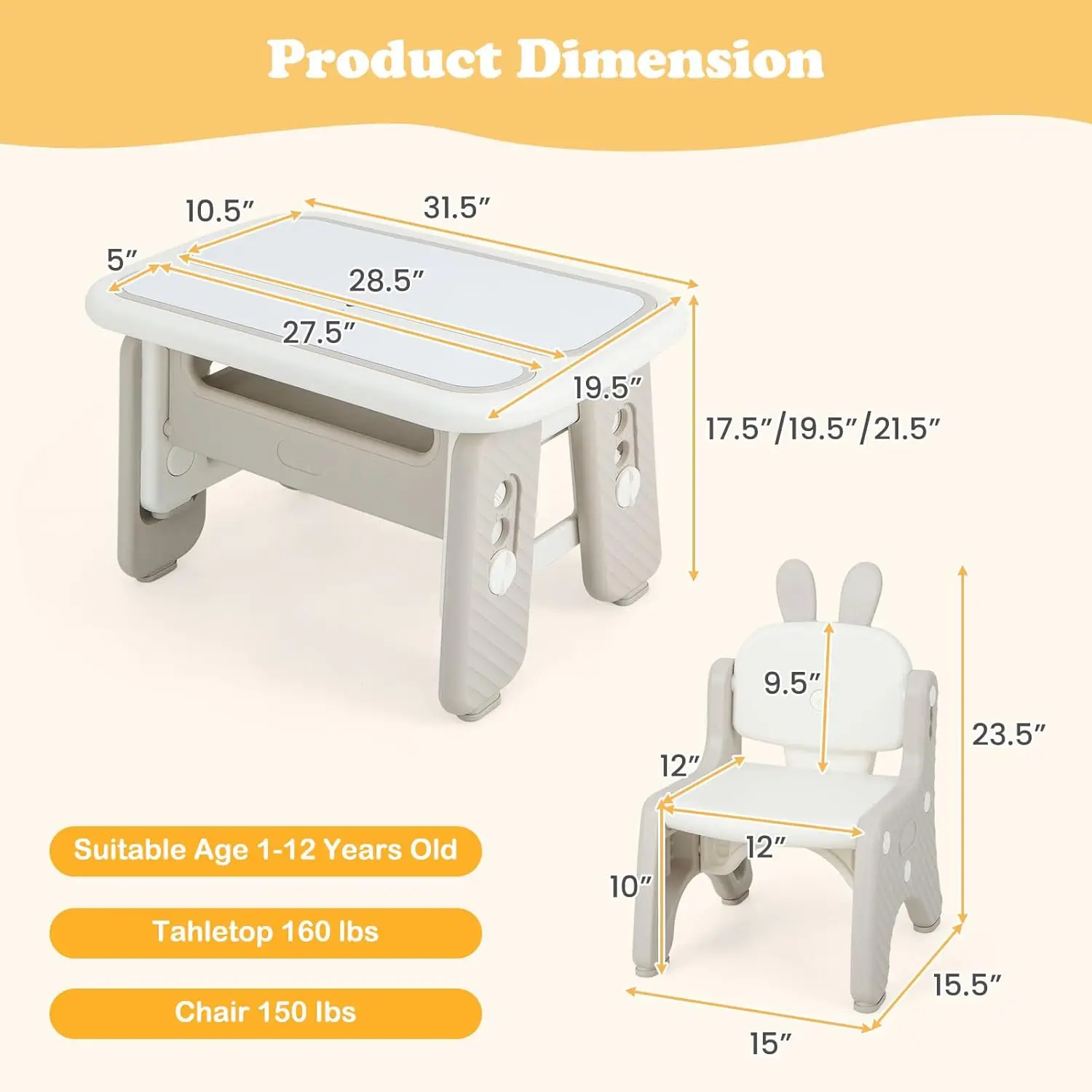 Kids Table and Chair Set, Activity Table with Magnetic Drawing Board 4 Gears Adjustable Height Bookshelf Watercolor Pens,