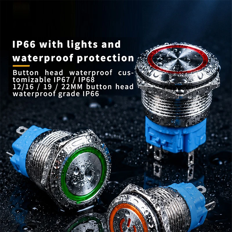 12 / 16 / 19 / 22mm Metal  Switch Power 3V 12V 24V 220V Waterproof  Button LED Light Self Locking Reset