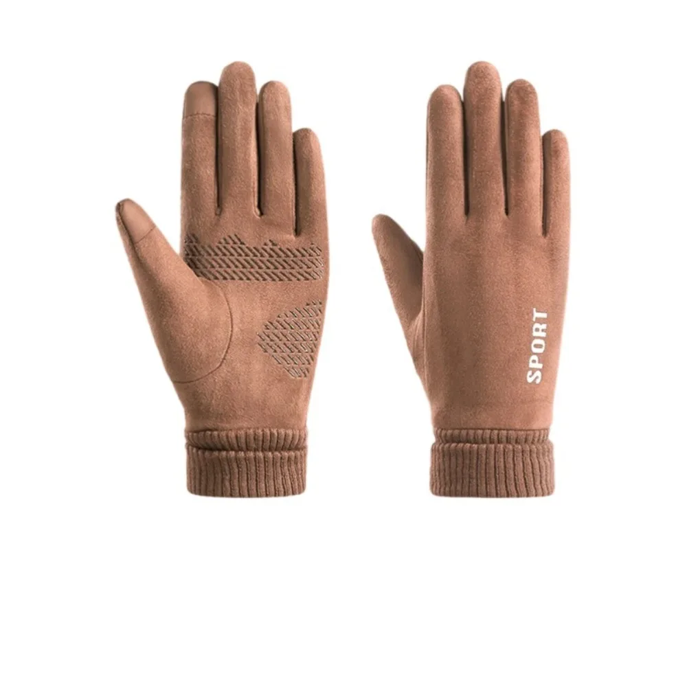 Sports Touchscreen Suede Fabric Gloves Thickened Solid Color Men Cycling Gloves Windproof Driving Mittens Outdoor