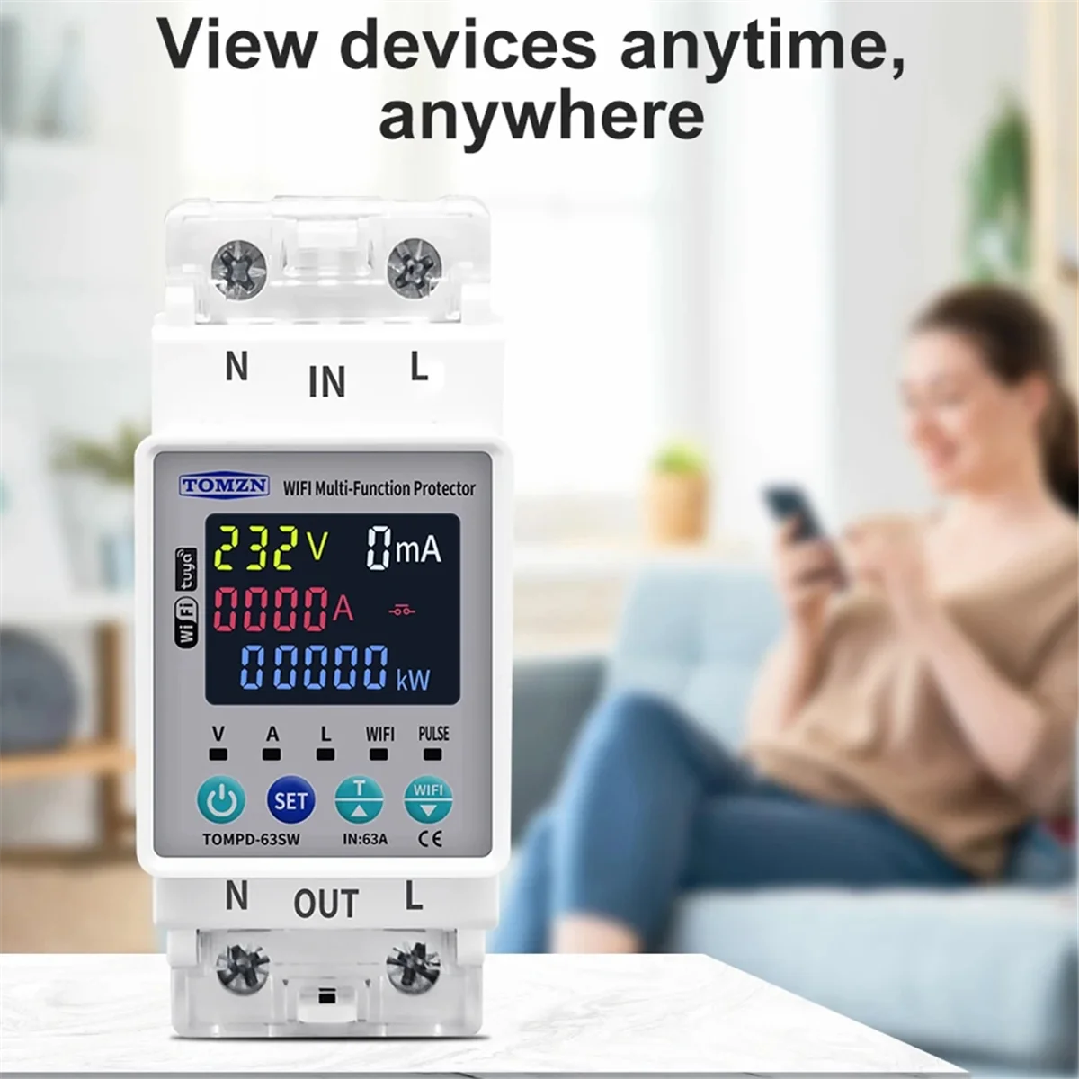 ABGN 2P 63A 110 فولت 220 فولت TUYA WIFI التبديل كيلووات ساعة قياس قطاع دارة الموقت مع الجهد الحالي وحماية التسرب