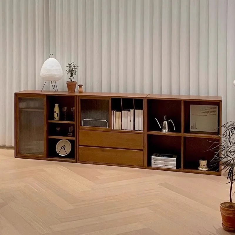 

Nordic solid wood bookshelf, display TV cabinet, living room minimalist floor storage combination cabinet