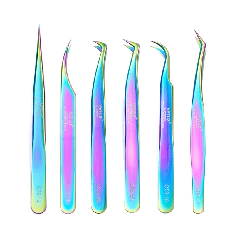 1 pz Nuovo VETUS Pinzette per Estensione Ciglia In Acciaio Inox Superhard Ciglia Colorate Pinzette Pinzette Anti-Statiche Ad Alta Precisione