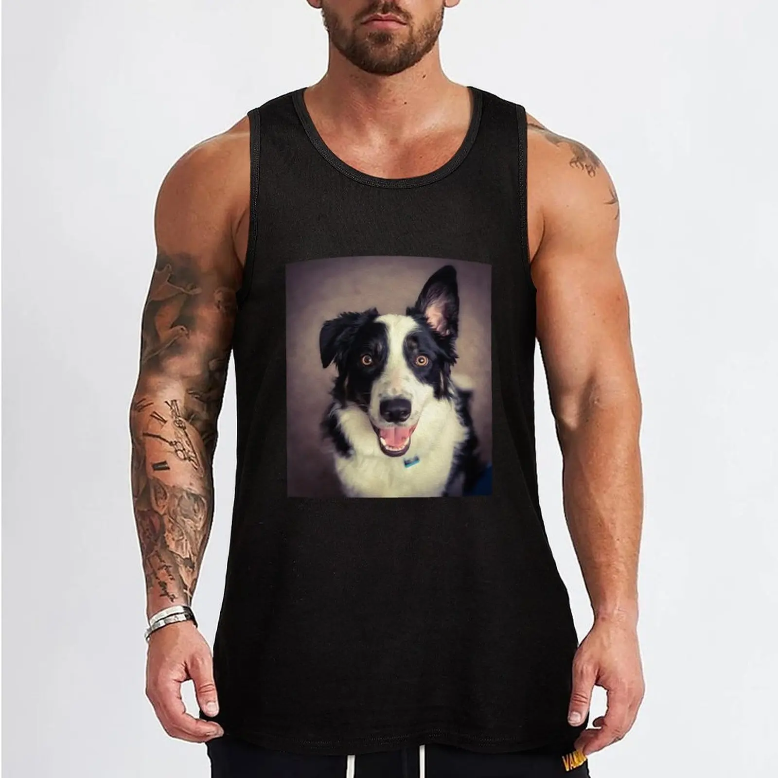 Walt the Border Collie Portrait Tank Top Men's gym t-shirt Male vest