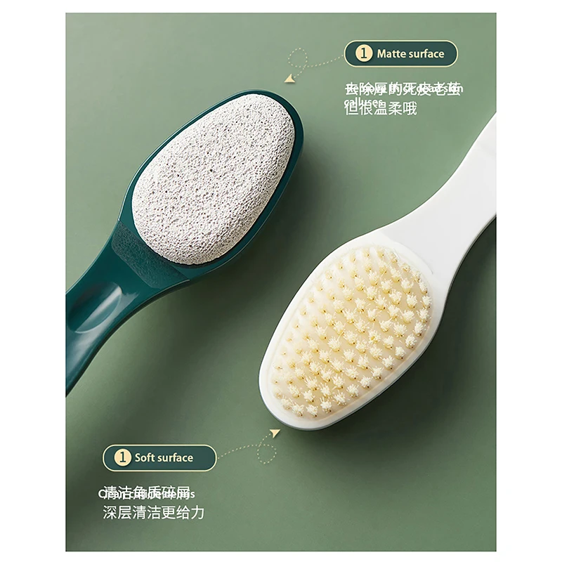 2 In 1 Pumice Stone Foot Brush Scrubber With Handle Feet Exfoliating Dead Skin Remover Massage Brush Pedicure Tool Unisex