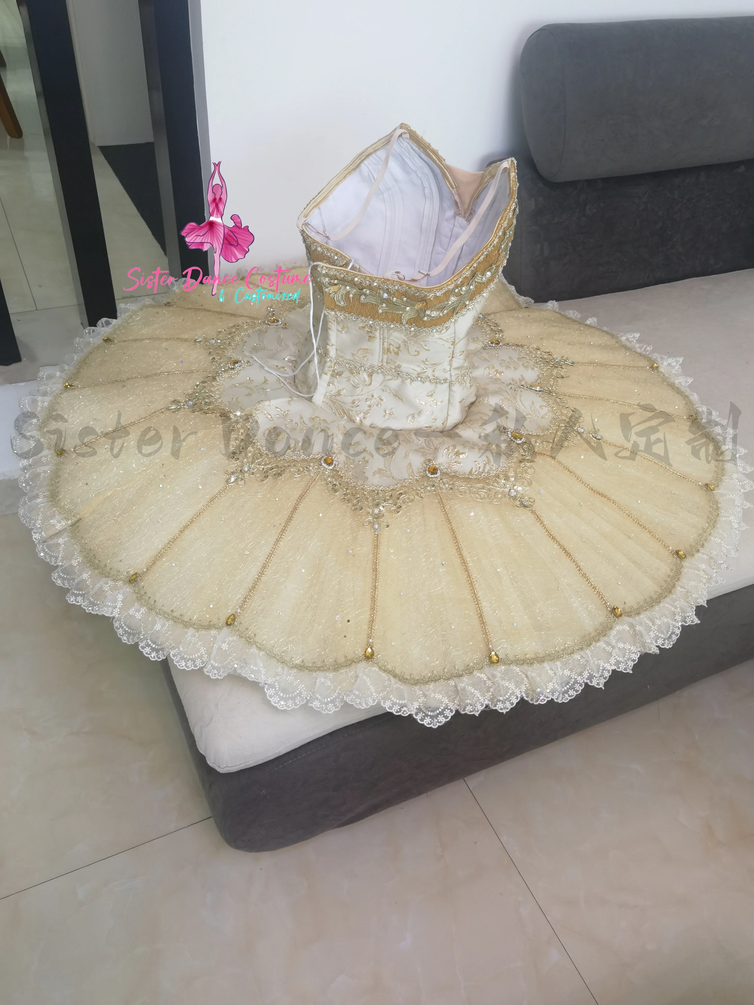 High-end professional ballet adult children golden court dress Sleeping Beauty costume plate skirt competition performance custo