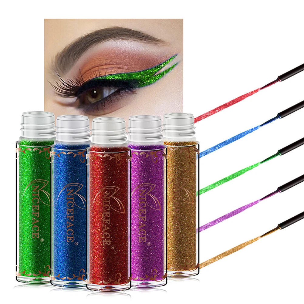 Delineador líquido metálico perolado brilhante glitter escova macia de secagem rápida à prova d'água maquiagem para os olhos caneta colorida