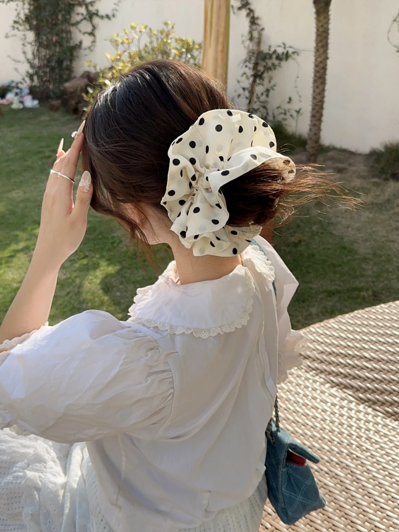 Großes Polka-Dot-Stirnband im sanften Retro-Stil für Damen, klassisches Material, Haarband mit schmaler Taille, Dutt-Stirnband – Detail 3