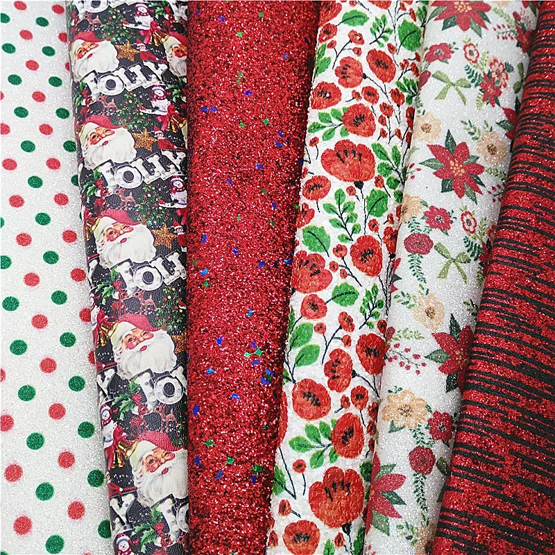 Christmas Synthetic Leather Sheets HOLLY Polka Dots Mistletoe Printed Faux Leather Fabric Vinyl DIY Craft Sheets Mini Rolls W277