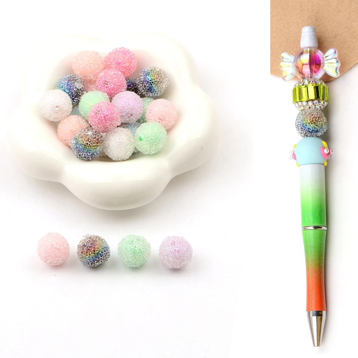 10pcs Color Random Creative Granulated Sugar DIY Beaded Loose Beads Making for Jewelry Ornaments Key Chain Beaded Pen Diy