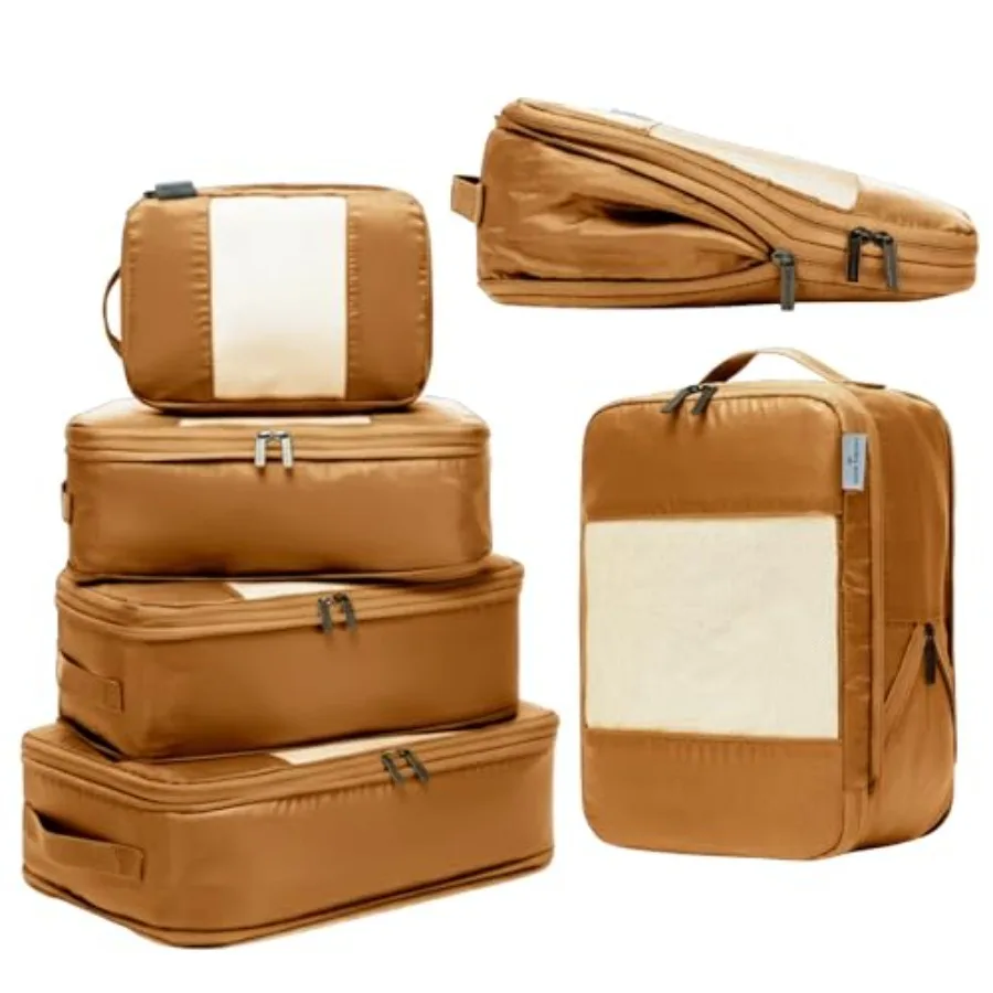 

Набор из 6 больших компрессионных упаковочных кубов для путешествий - легкие водонепроницаемые органайзеры для багажа в черном цвете, компактные, для ручной клади