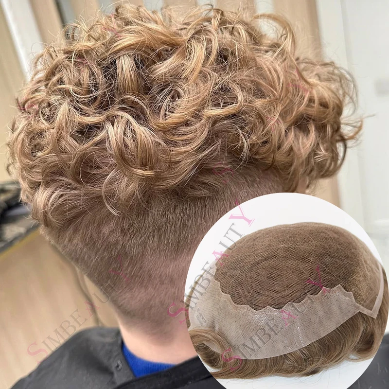 

Undetected Breathable Lace Front Bleached Knots Male Wigs 25mm Curly Q6 Lace Remy Human Hair Capillary Prosthe System Men Toupee